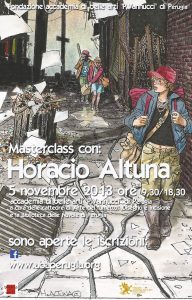 manifesto della masterclass organizzata dall'Accademia di Belle Arti di Perugia e dalla Biblioteca delle Nuvole